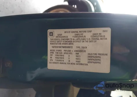 1998 GMC Sonoma Sls Sportside from USA, damaged, VIN 1GTCS19X7W8500972